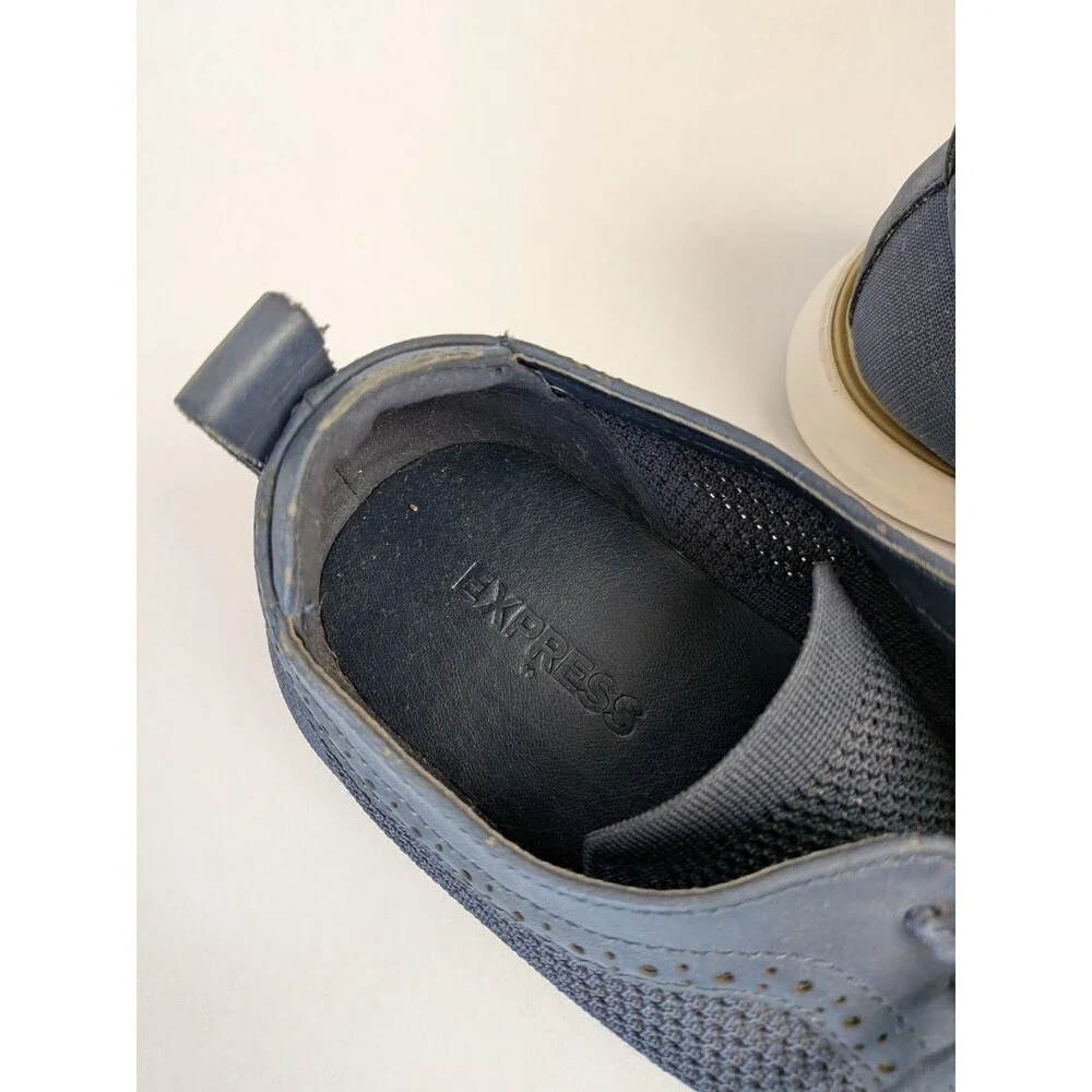NEW Express Mens Size 12 Fabric Dress Sneakers Oxford Shoes Navy Blue Derby - Picture 8 of 16